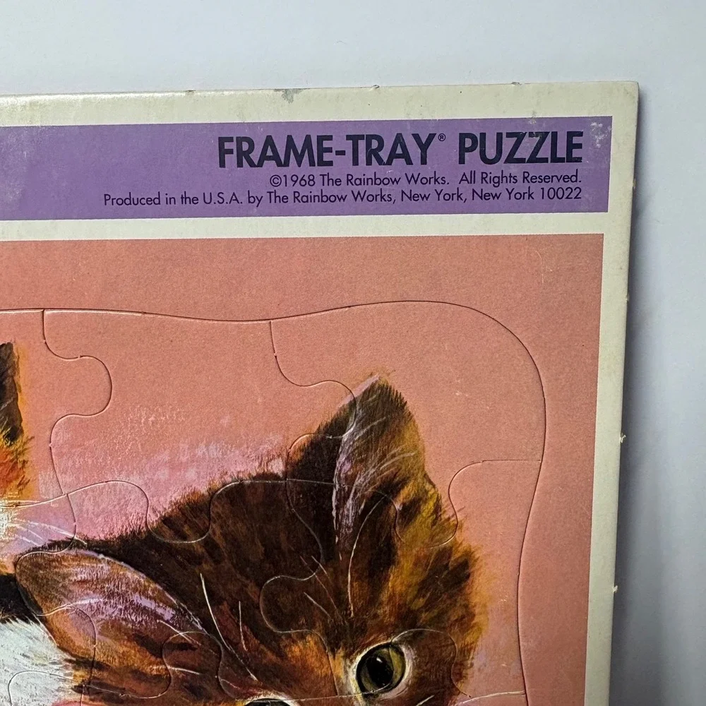 Vintage 1968 Rainbow Works Cuddly Cats Frame Tray Puzzle 75908-2 Kittens MCM